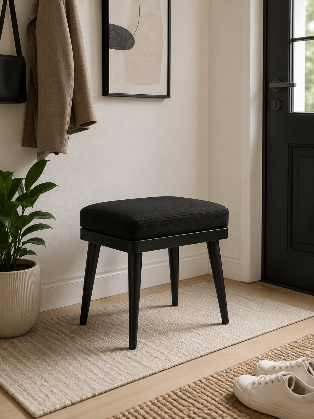 Alberohome Modern Bench Puf 60x40 cm – Minimal Ahşap Ayaklı Puf