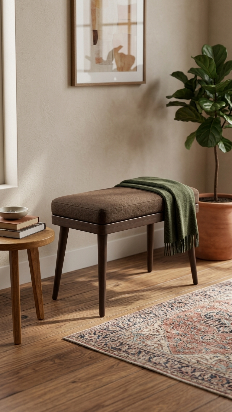 Alberohome Modern Bench Puf 60x40 cm – Minimal Ahşap Ayaklı Puf