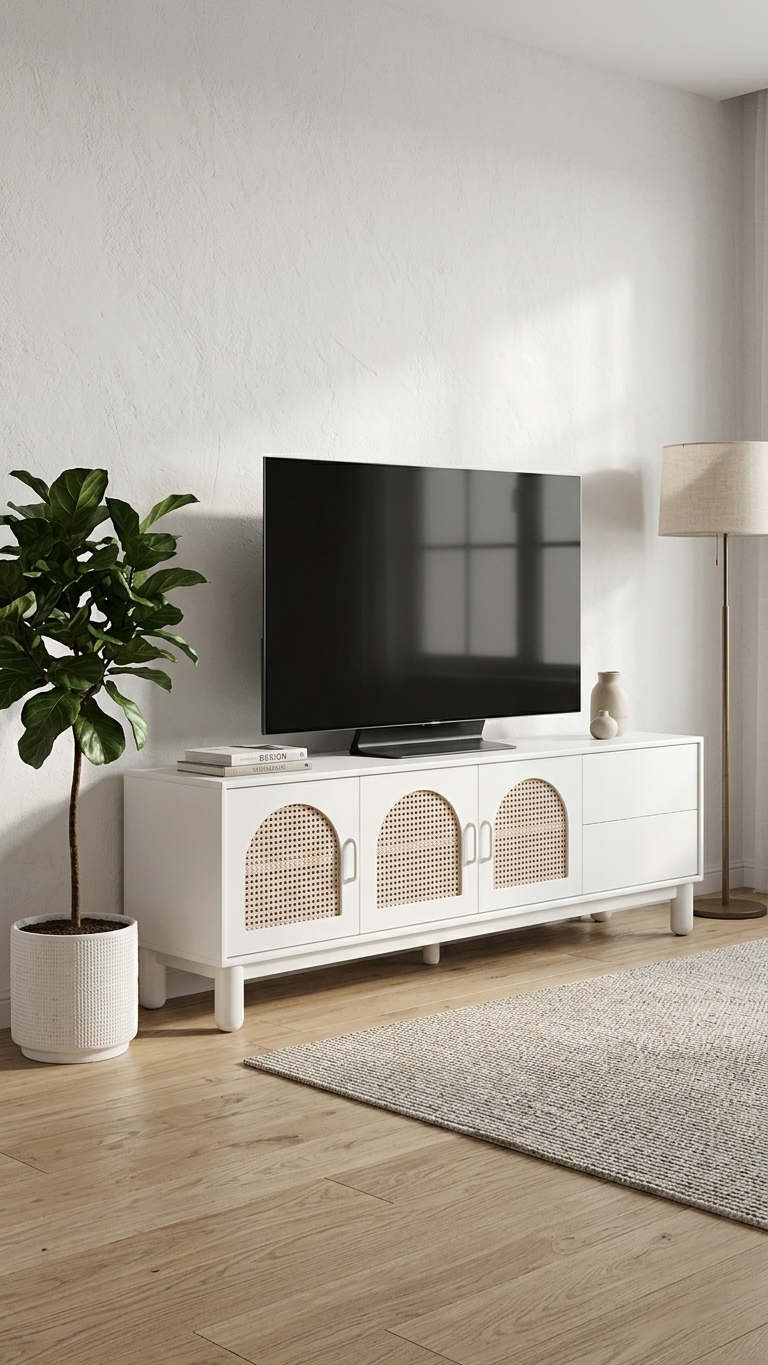 Alberohome Modern Hasır Detaylı TV Ünitesi 180 cm Ahşap Televizyon Ünitesi