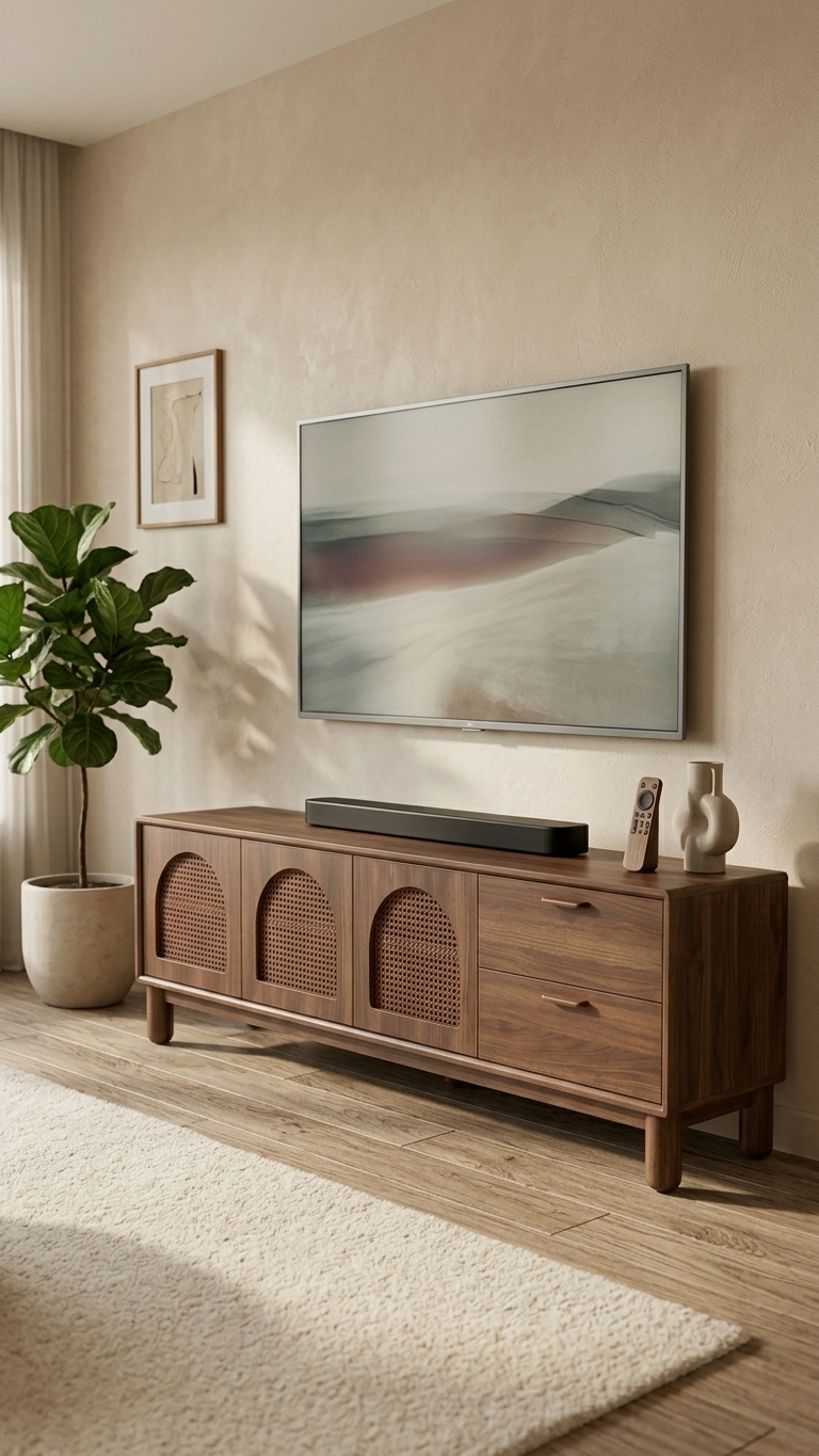 Alberohome Modern Hasır Detaylı TV Ünitesi 180 cm Ahşap Televizyon Ünitesi