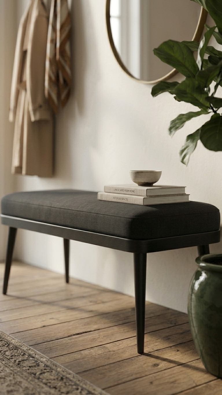 Alberohome Modern Puf Bench 120 cm | Ahşap Ayaklı Yatak Ucu Pufu ve Oturma Bankı