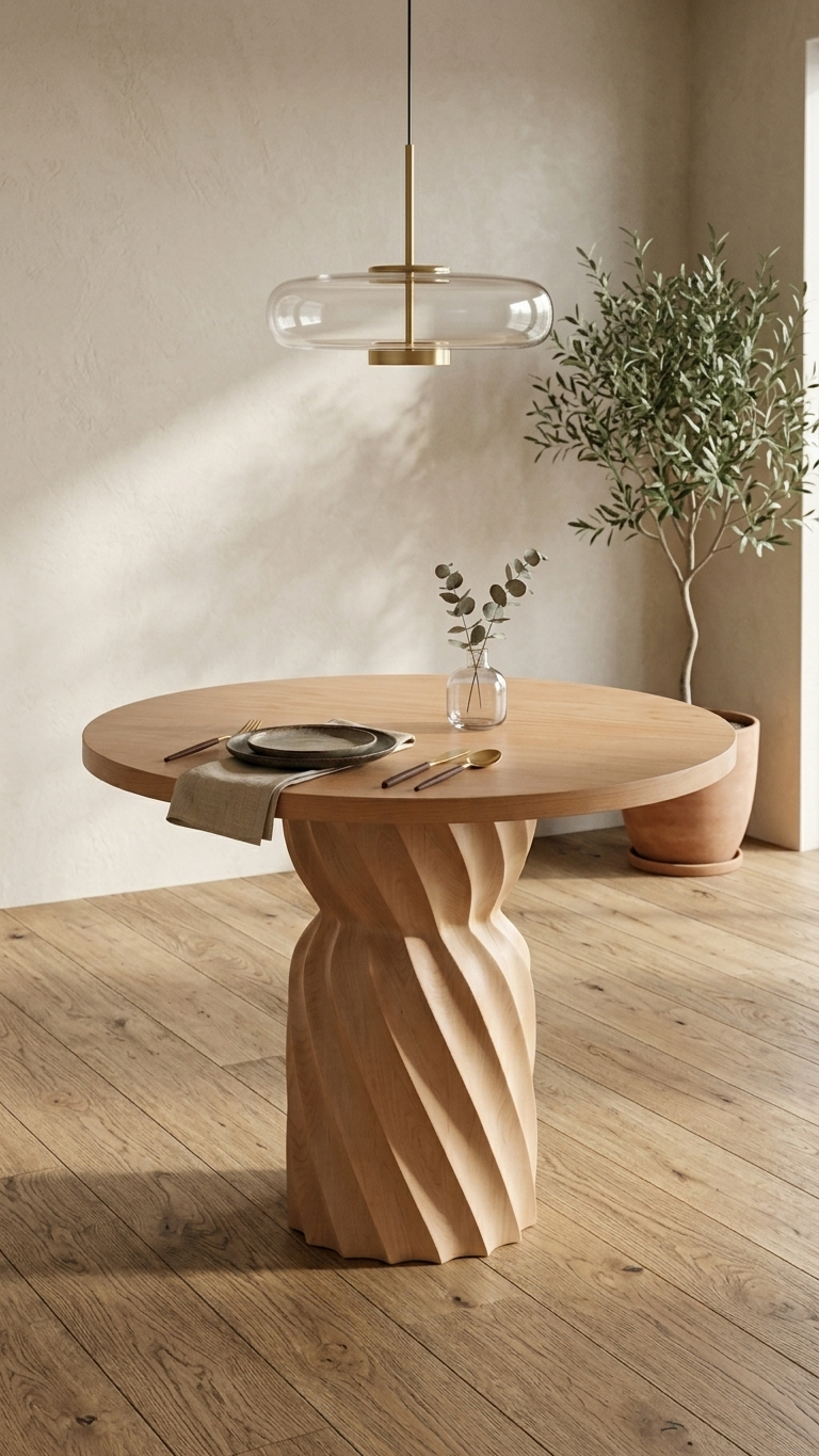 Alberohome Modern Yuvarlak Ahşap Yemek Masası 120 cm