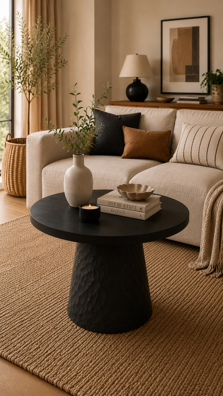 Alberohome Modern Yuvarlak Orta Sehpa 80 cm Ahşap Tasarım Sehpa