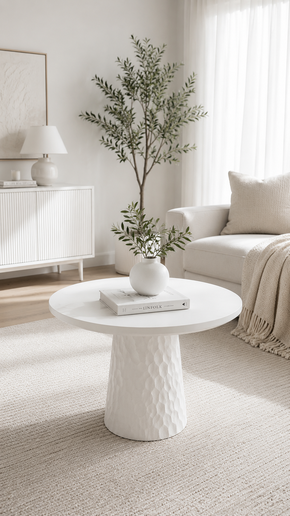 Alberohome Modern Yuvarlak Orta Sehpa 80 cm Ahşap Tasarım Sehpa