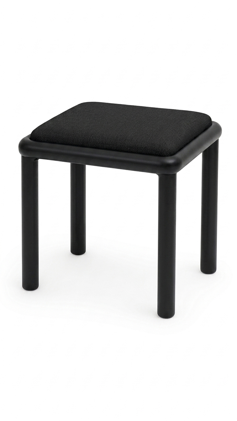 Alberohome Siyah Ahşap Puf Tabure 40x40 cm Minderli Çok Amaçlı Oturma Pufu