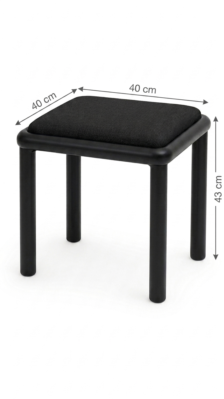 Alberohome Siyah Ahşap Puf Tabure 40x40 cm Minderli Çok Amaçlı Oturma Pufu