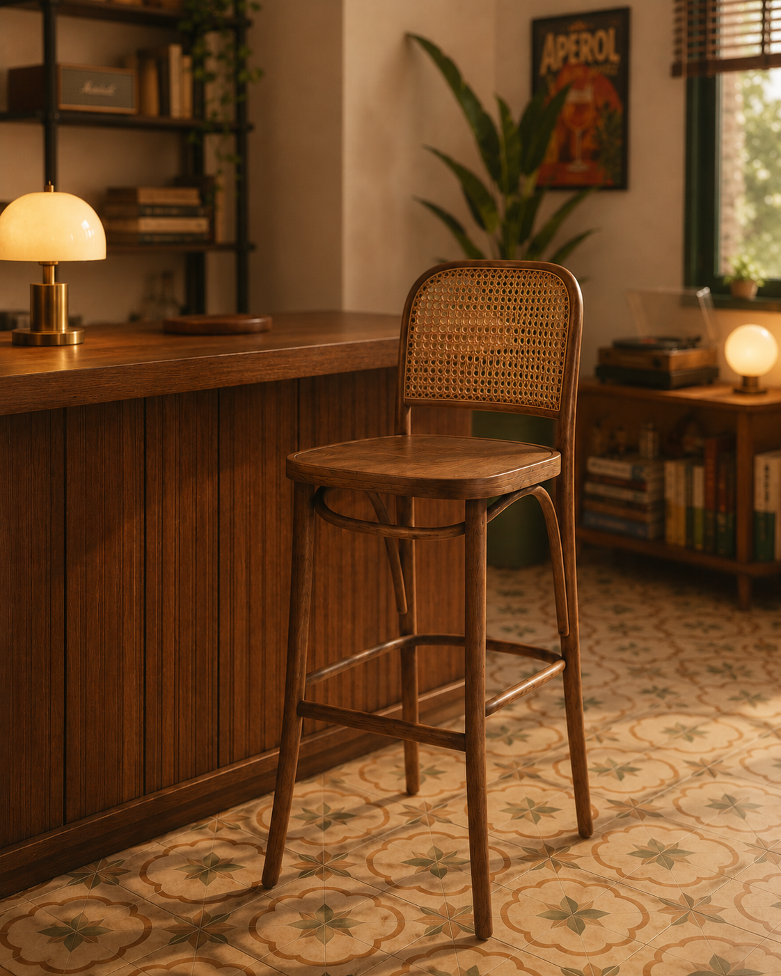 Alberohome Vienna Hazeranlı Ahşap Bar Sandalyesi