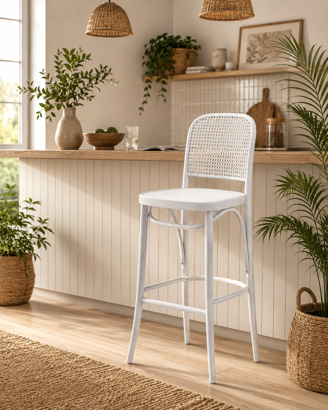 Alberohome Vienna Hazeranlı Ahşap Bar Sandalyesi