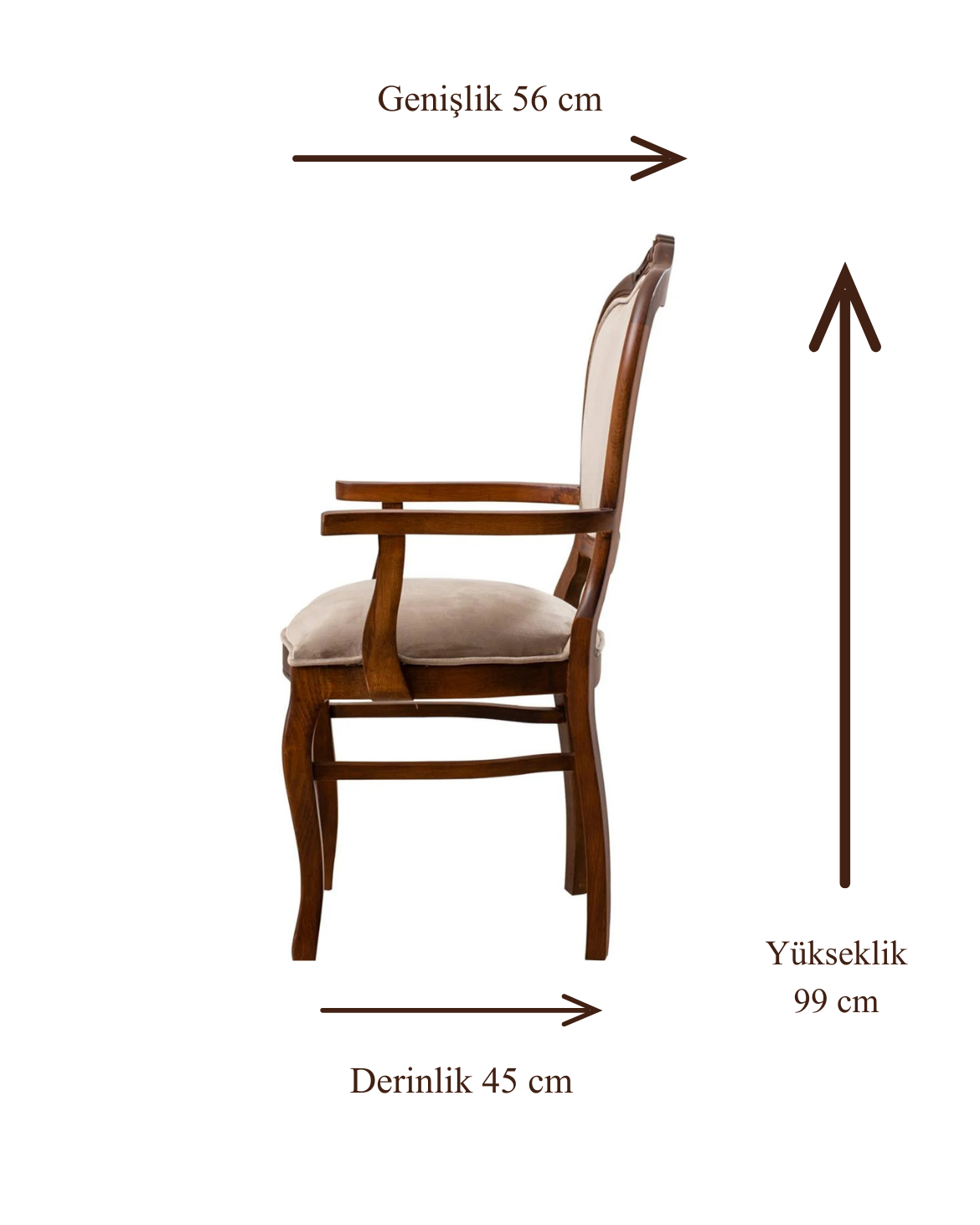 Alvord Doğal Ahşap Kayın Ceviz Renk Kolçaklı Sandalye Detaylı İşçilik Modern Şık Tasarım