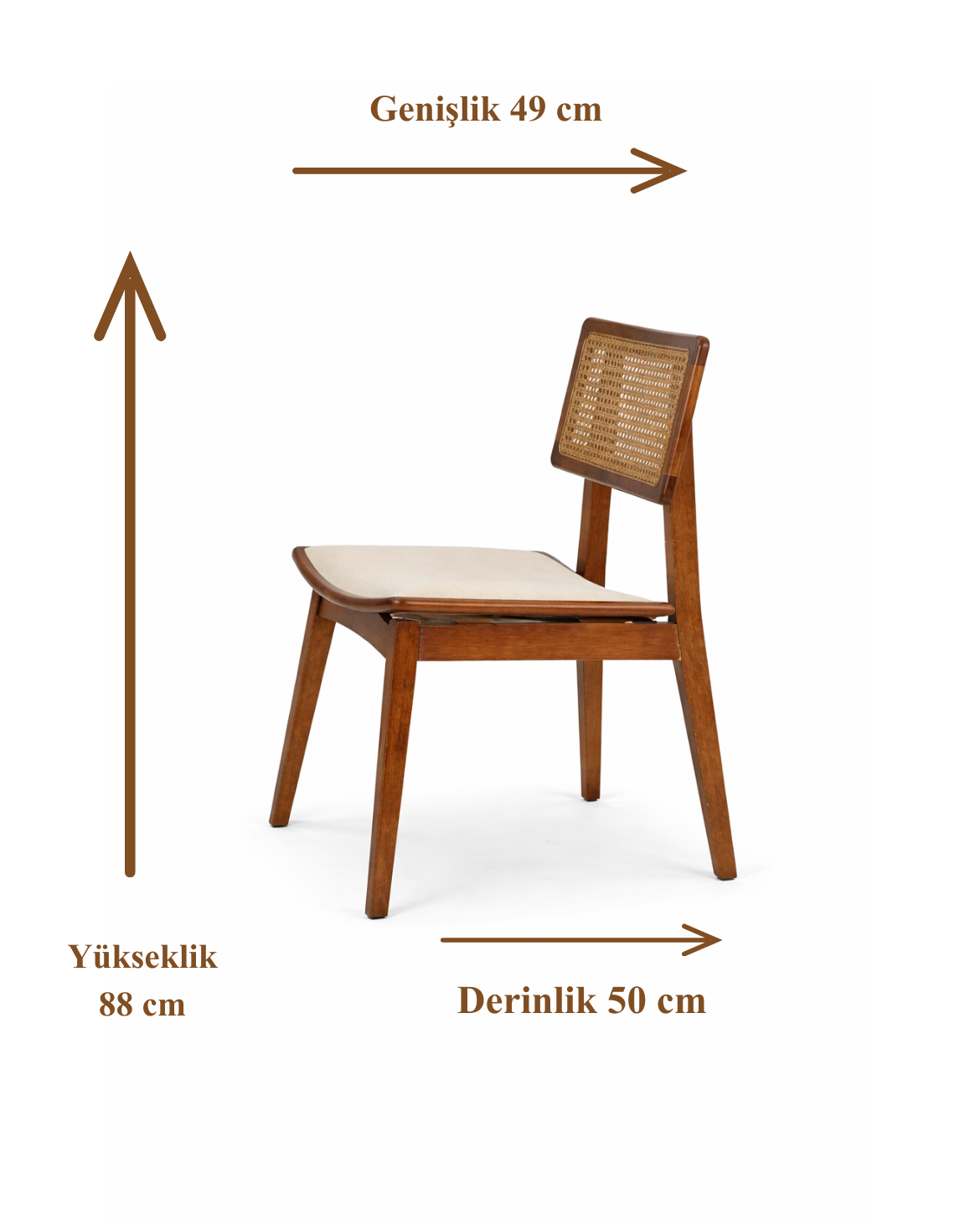 Anemone Doğal Ahşap Döşemeli Ceviz Hasırlı  Sandalye El İşçiliği Modern İskandinav Tasarım