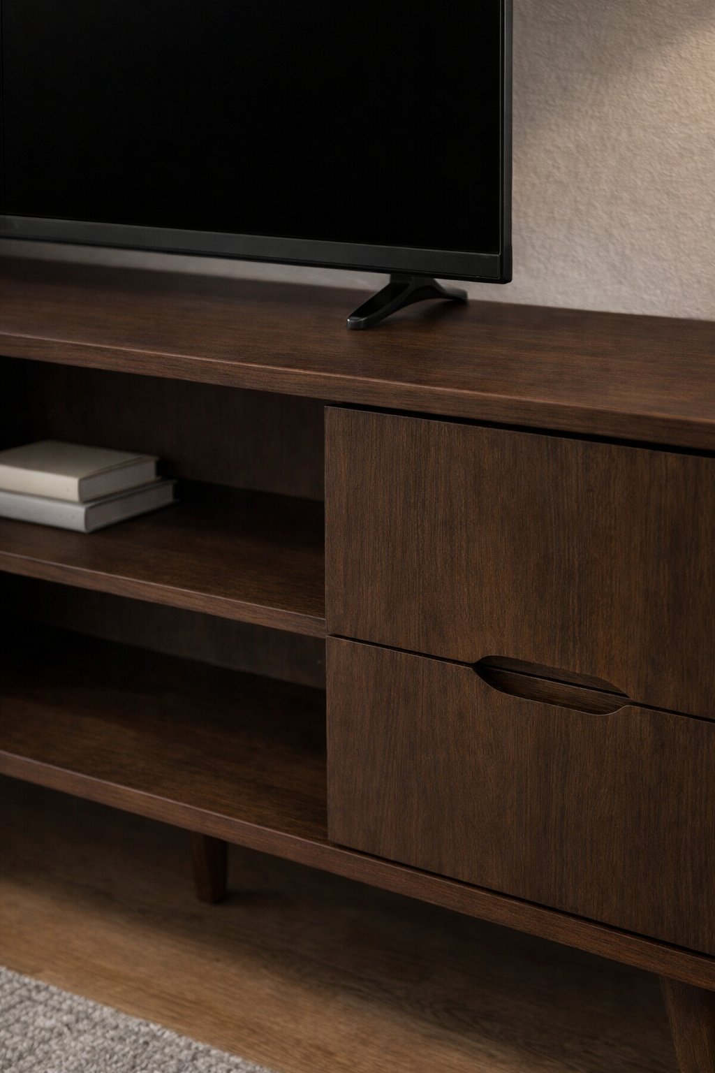 Arden Retro Ahşap TV Konsolu – Kapaklı Çekmeceli TV Ünitesi – 160 × 42 × 60 cm