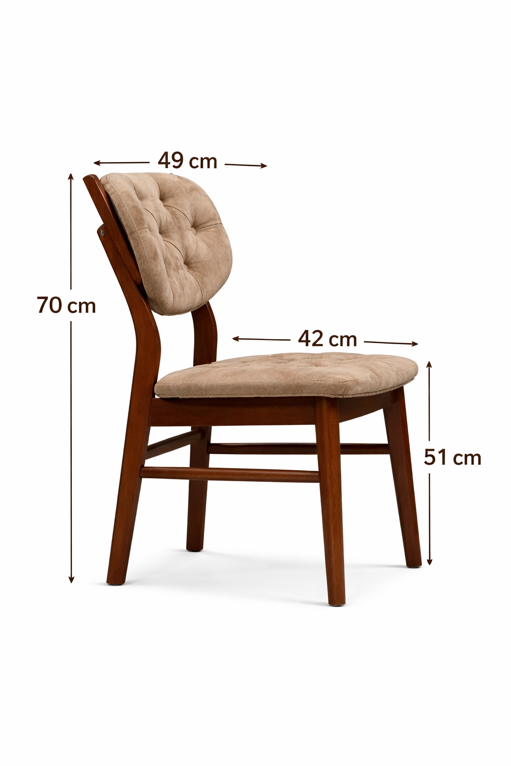 Arvento Kapitoneli Ahşap Sandalye – Döşemeli Modern Yemek Sandalyesi – 49 × 42 × 70 cm