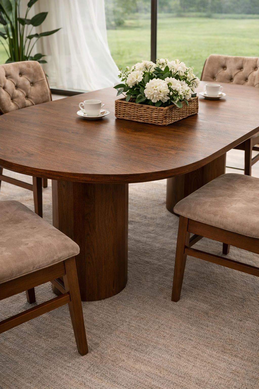 Arvento Oval Ahşap Yemek Masası Takımı – 4 Sandalyeli Modern Yemek Odası Seti – 180 × 90 cm