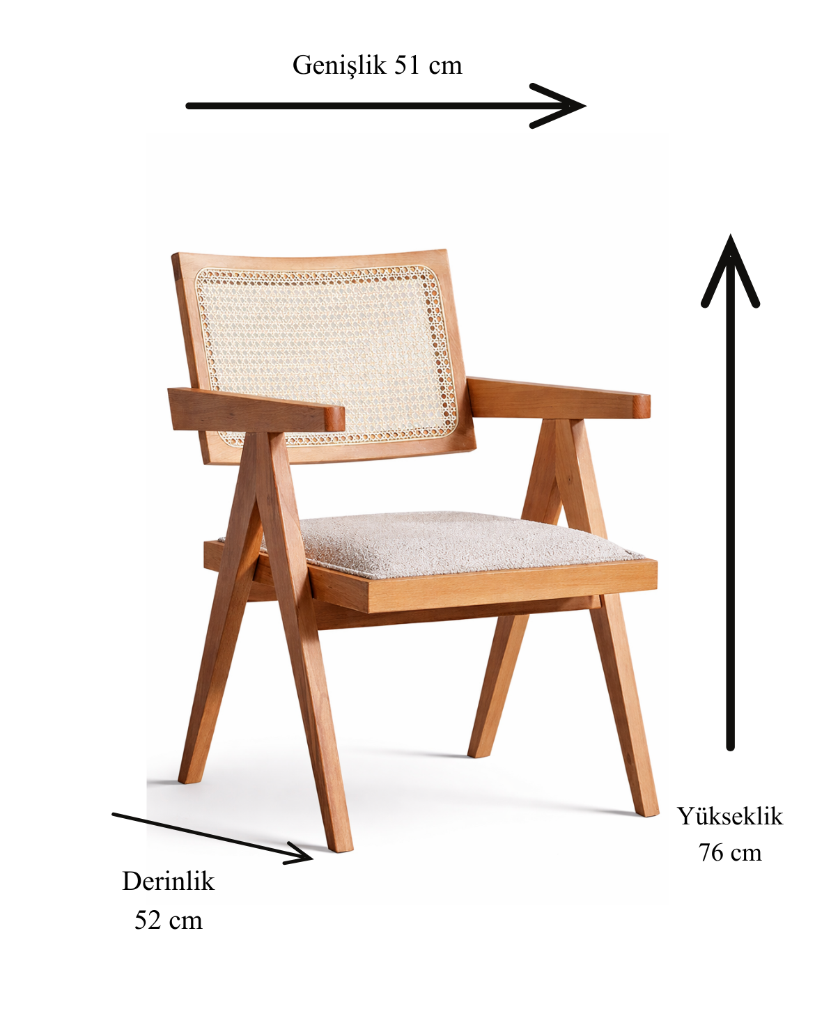 Aspendos Natural Ahşap Hazeranlı Kolçaklı Sandalye Detaylı İşçilik Modern Şık Tasarım