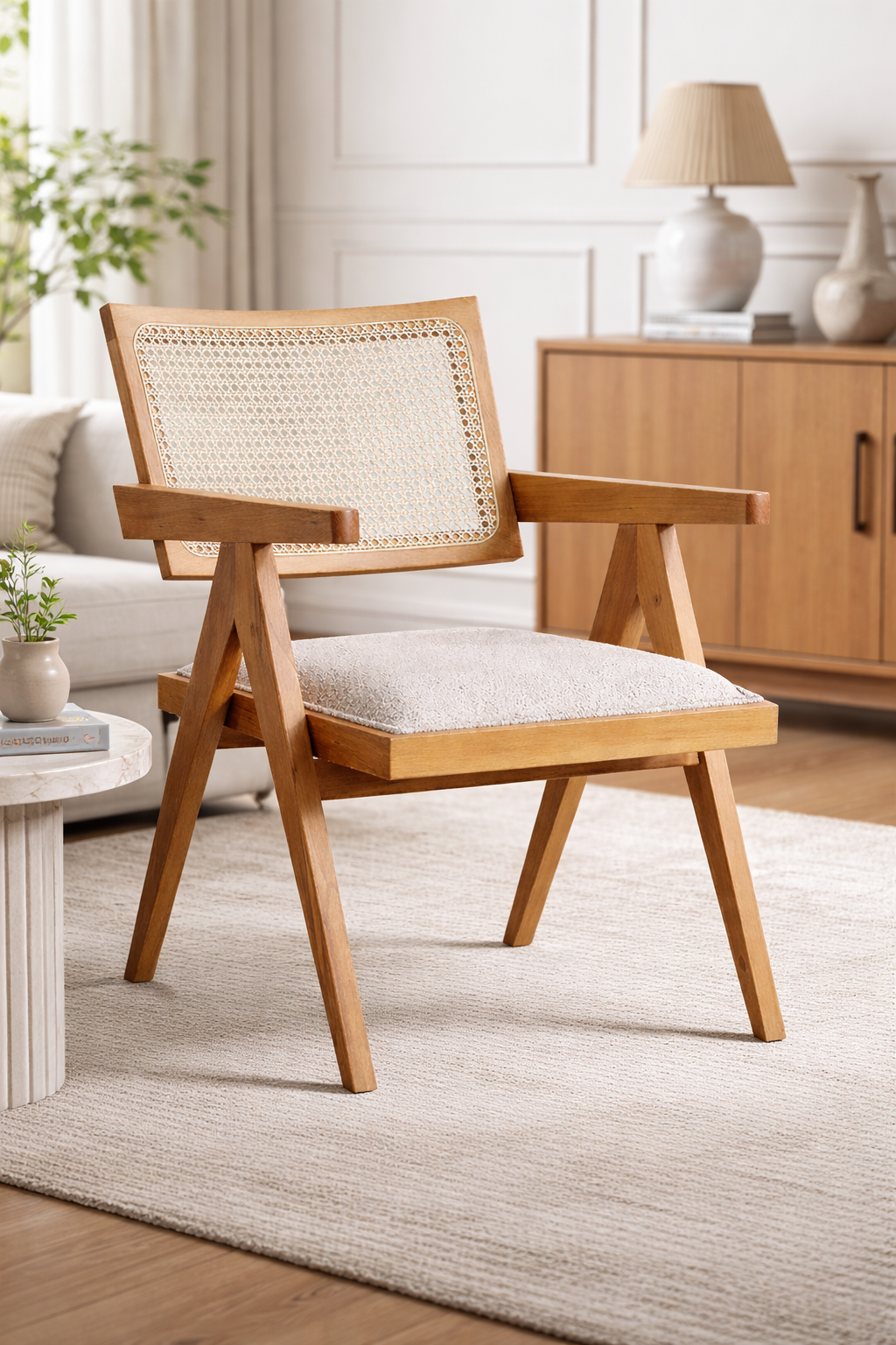 Aspendos Natural Ahşap Hazeranlı Kolçaklı Sandalye Detaylı İşçilik Modern Şık Tasarım