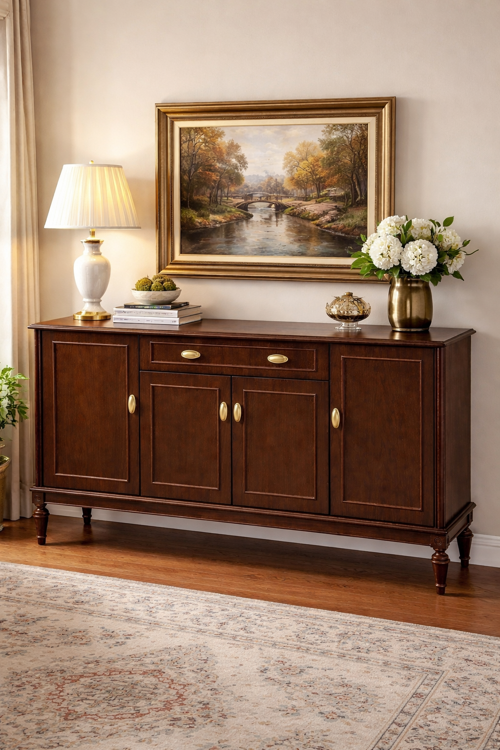 Aura Ahşap Konsol – Kapaklı Klasik Salon Konsolu – 180 × 42 × 91 cm