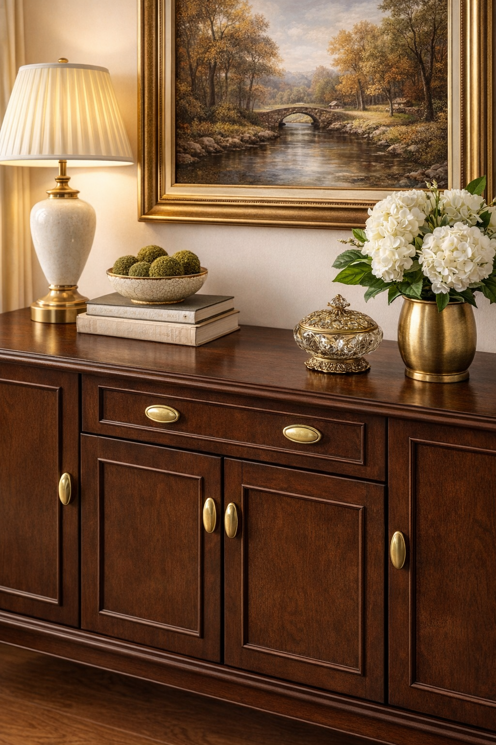 Aura Ahşap Konsol – Kapaklı Klasik Salon Konsolu – 180 × 42 × 91 cm