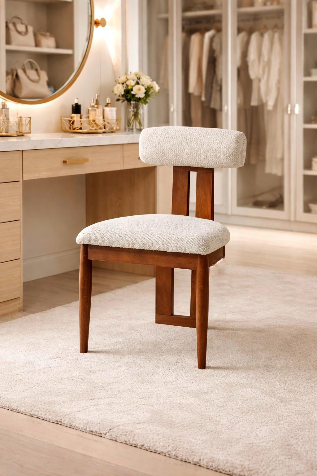 Camelia T Modeli Doğal Ahşap Döşemeli Ceviz Sandalye El İşçiliği Bohem İskandinav Tasarım