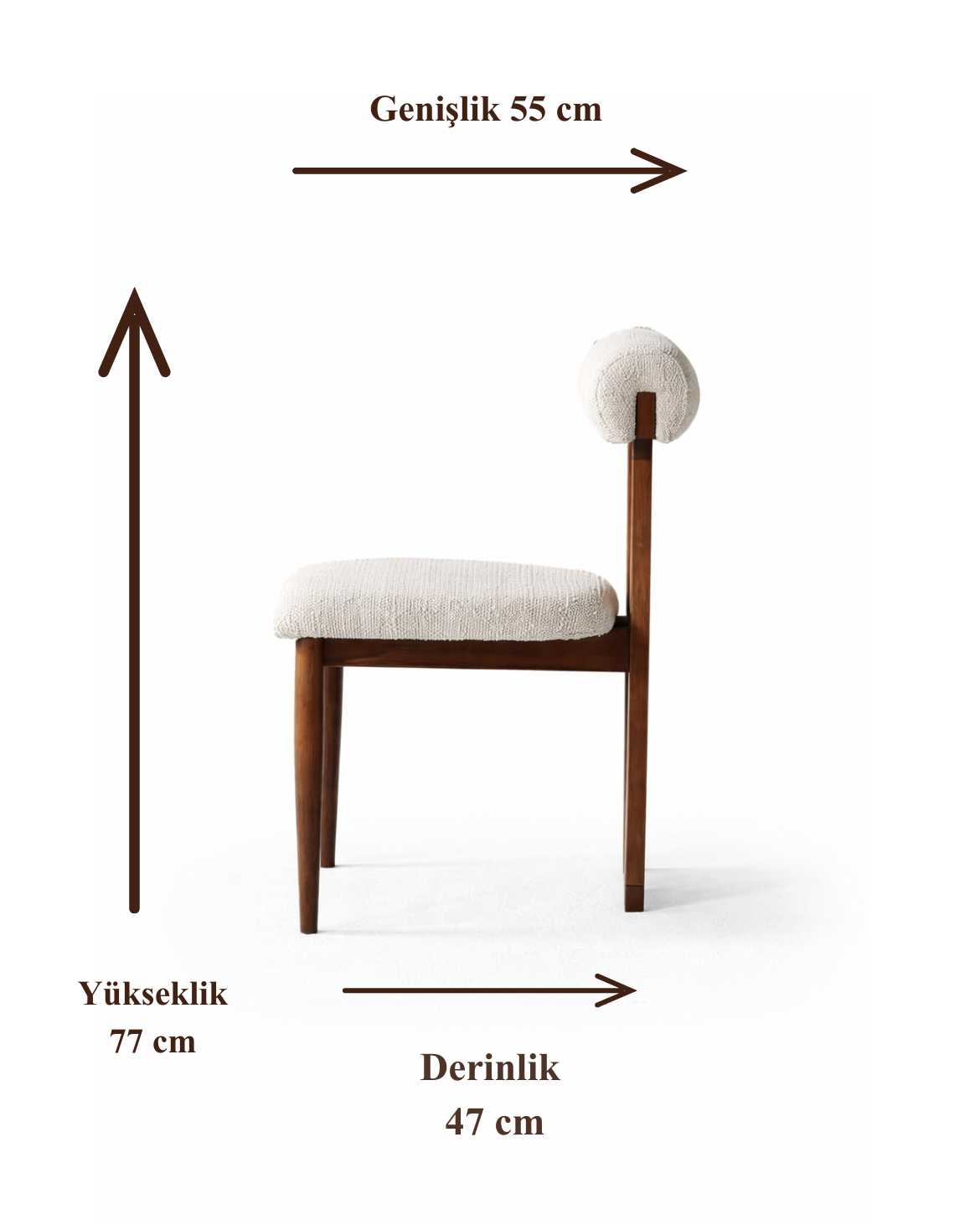 Camelia T Modeli Doğal Ahşap Döşemeli Ceviz Sandalye El İşçiliği Bohem İskandinav Tasarım