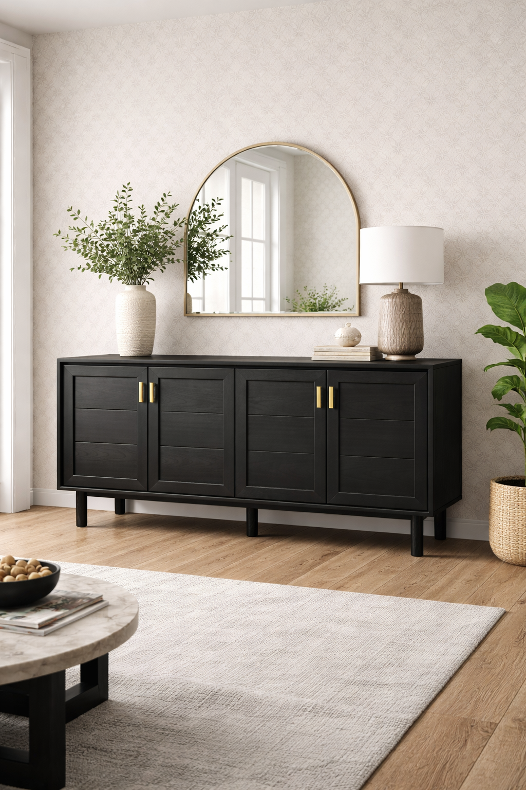 Çerçeveli Kapaklı Ahşap Konsol – Geniş Gövdeli Modern Salon Konsolu – 200 × 43 × 85 cm