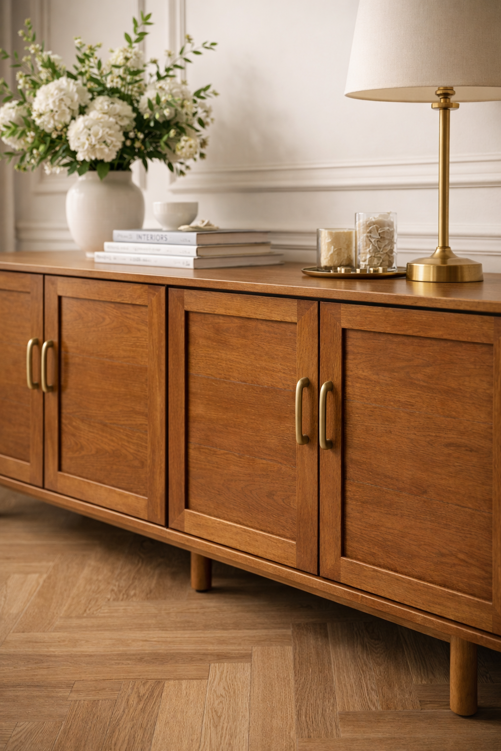 Çerçeveli Kapaklı Ahşap Konsol – Geniş Gövdeli Modern Salon Konsolu – 200 × 43 × 85 cm