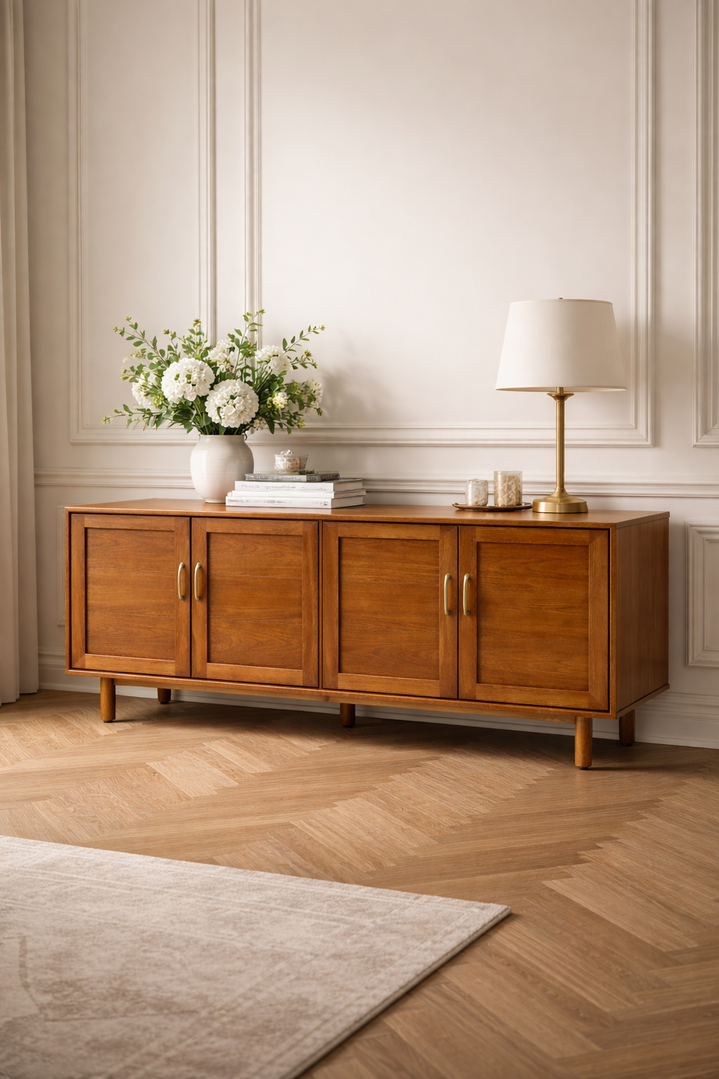 Çerçeveli Kapaklı Ahşap Konsol – Geniş Gövdeli Modern Salon Konsolu – 200 × 43 × 85 cm