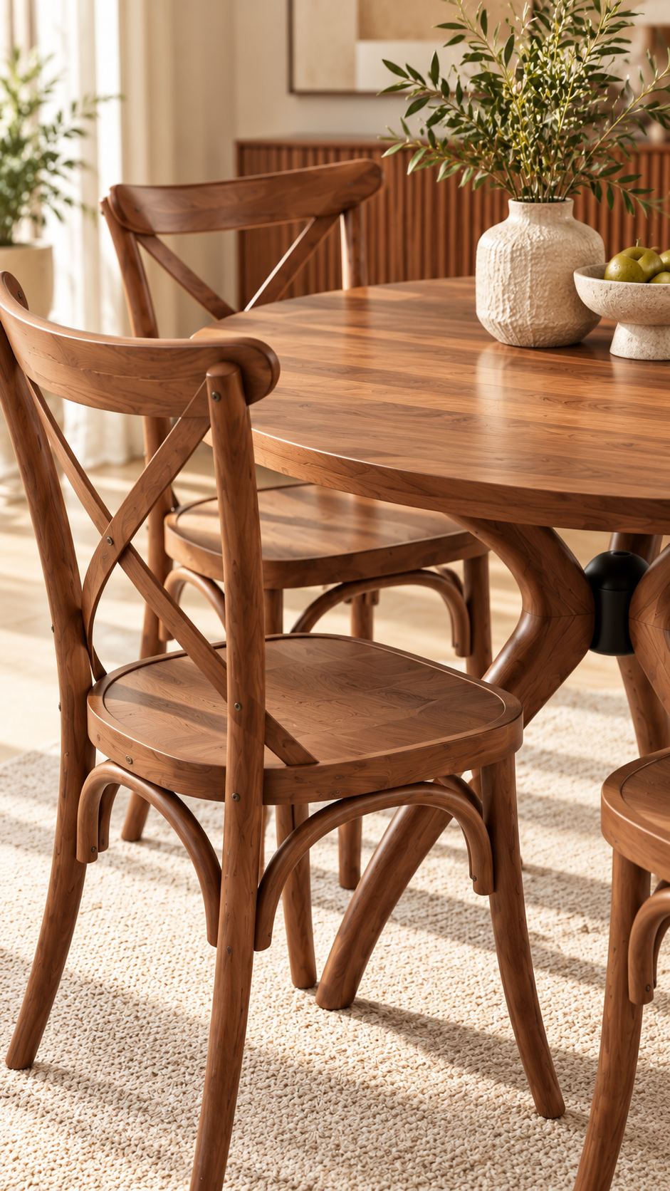 Ceviz Ahşap Yuvarlak Yemek Masası Takımı – 4 Sandalyeli | Alberohome