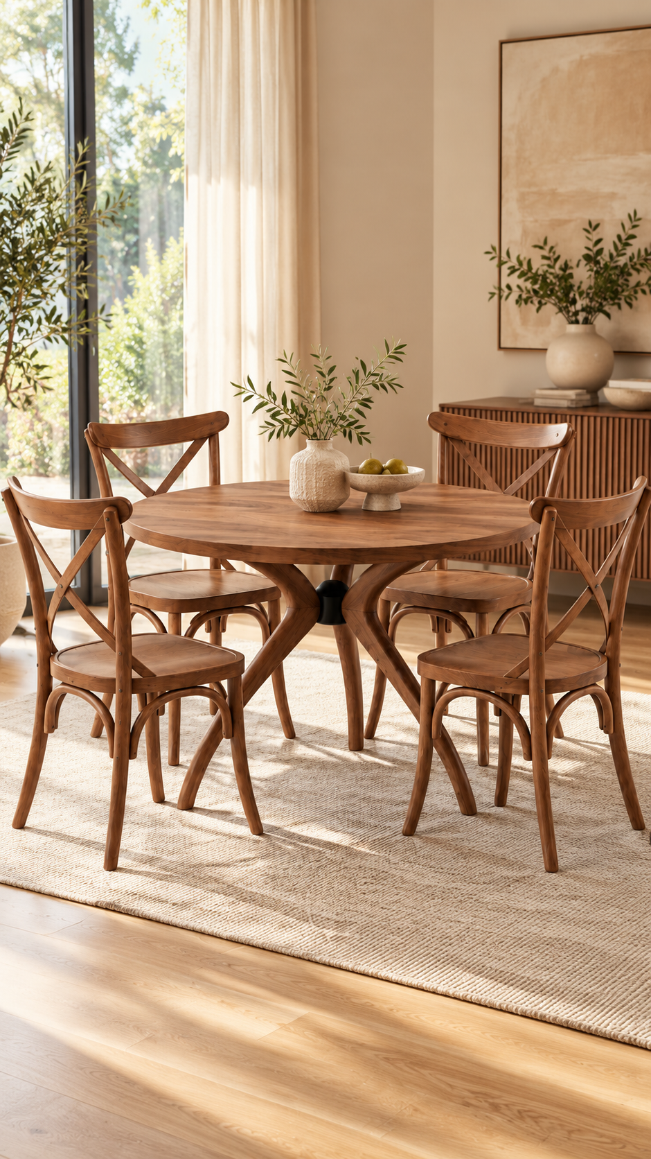Ceviz Ahşap Yuvarlak Yemek Masası Takımı – 4 Sandalyeli | Alberohome