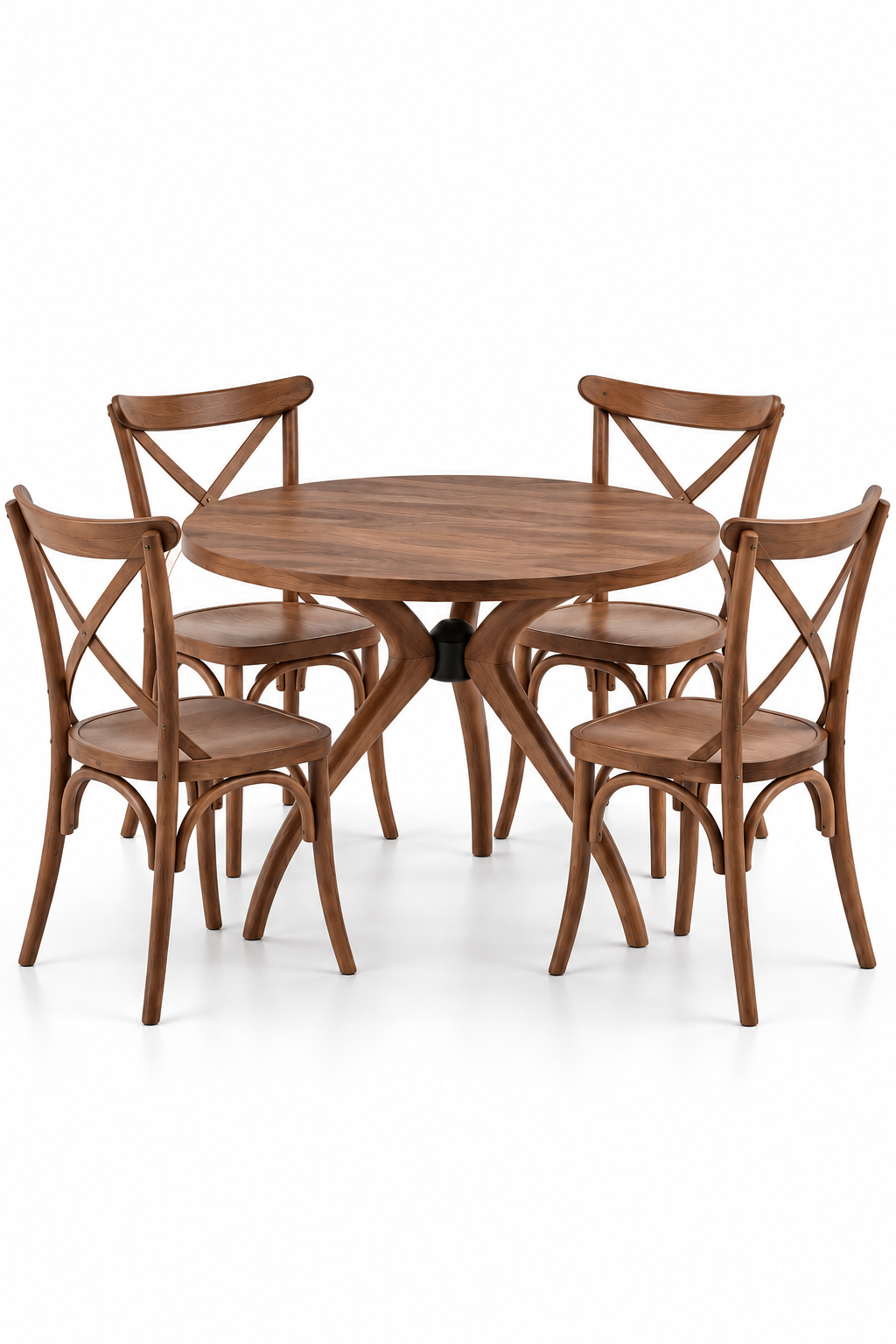 Ceviz Ahşap Yuvarlak Yemek Masası Takımı – 4 Sandalyeli | Alberohome