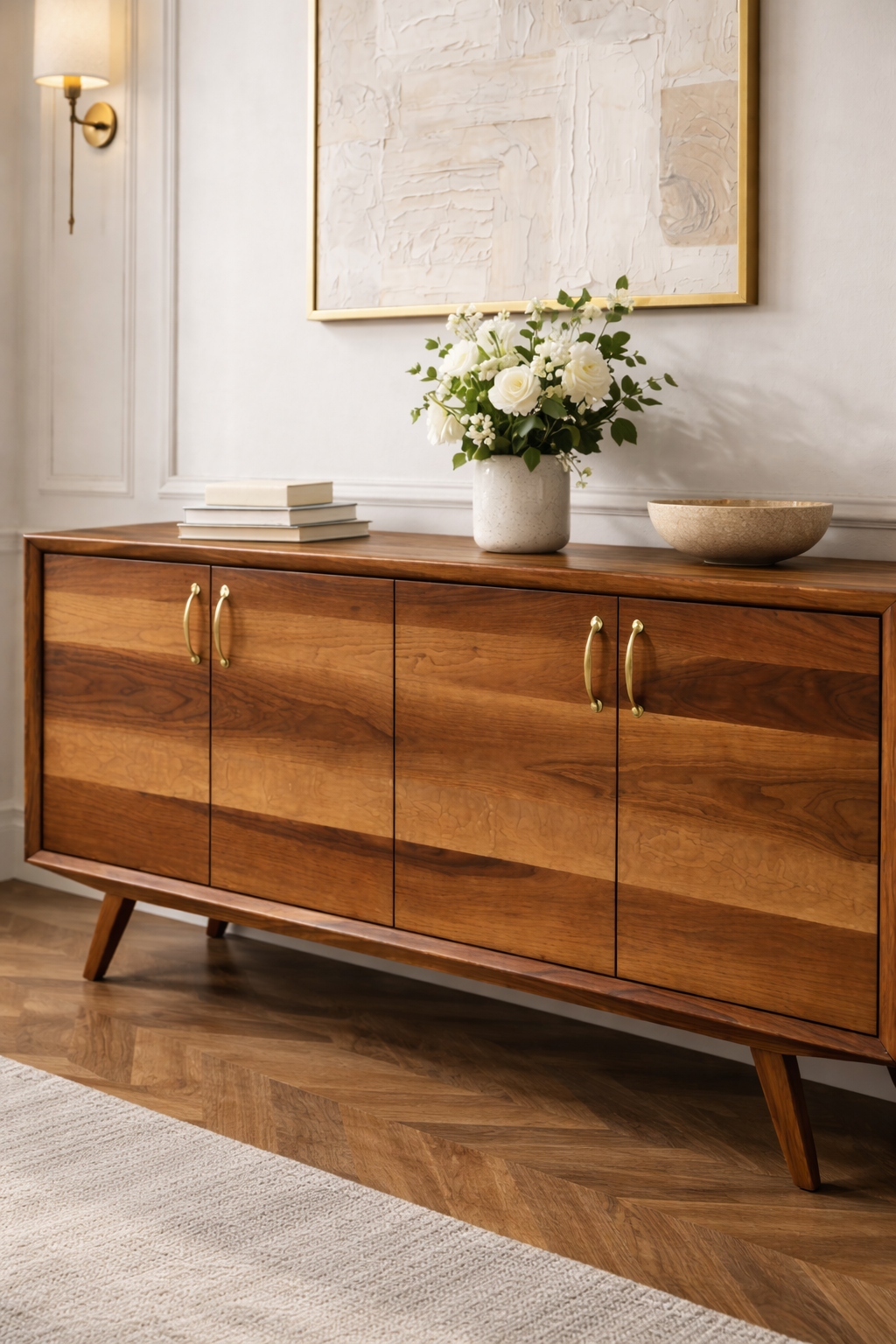 Ceviz Kapaklı Ahşap Konsol – Geniş Depolama Alanlı Salon ve Antre Konsolu – 200 cm