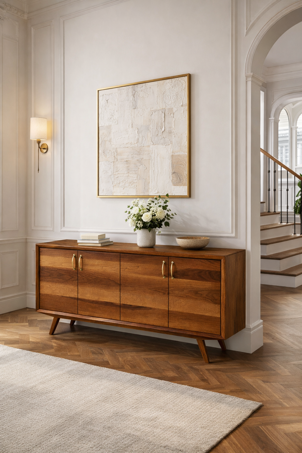 Ceviz Kapaklı Ahşap Konsol – Geniş Depolama Alanlı Salon ve Antre Konsolu – 200 cm