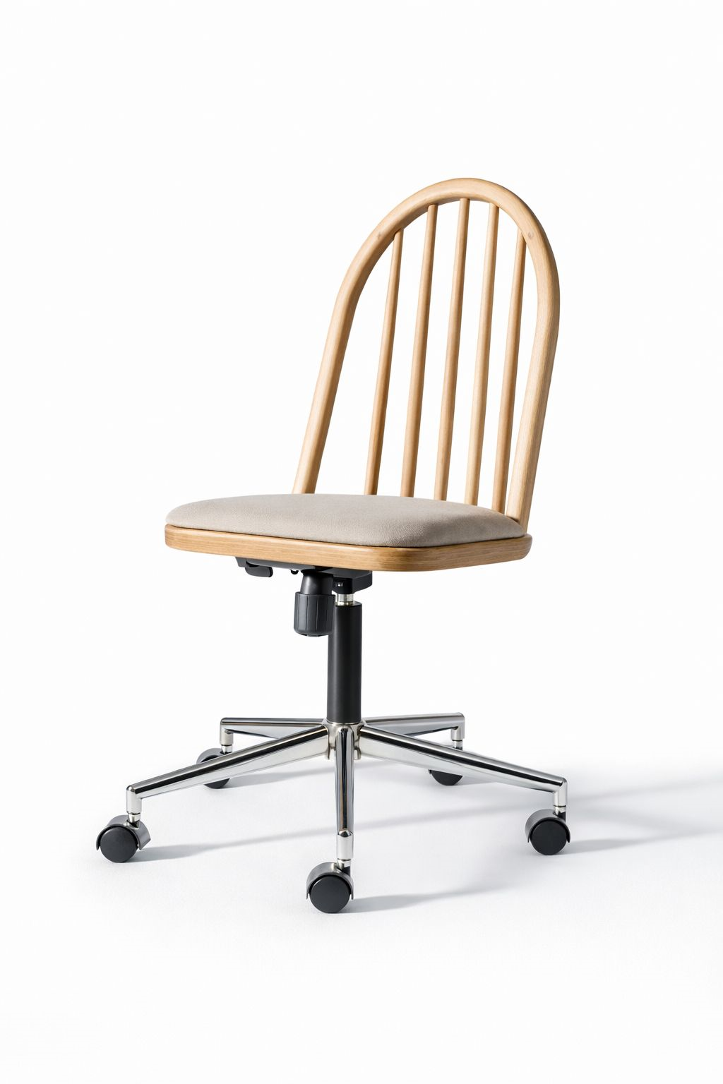 Esperenza Doğal Ahşap Naturel Renk Kadife Kumaş Döner Çalışma Sandalyesi 55x55x96 Cm - Modern & Şık Tasarım