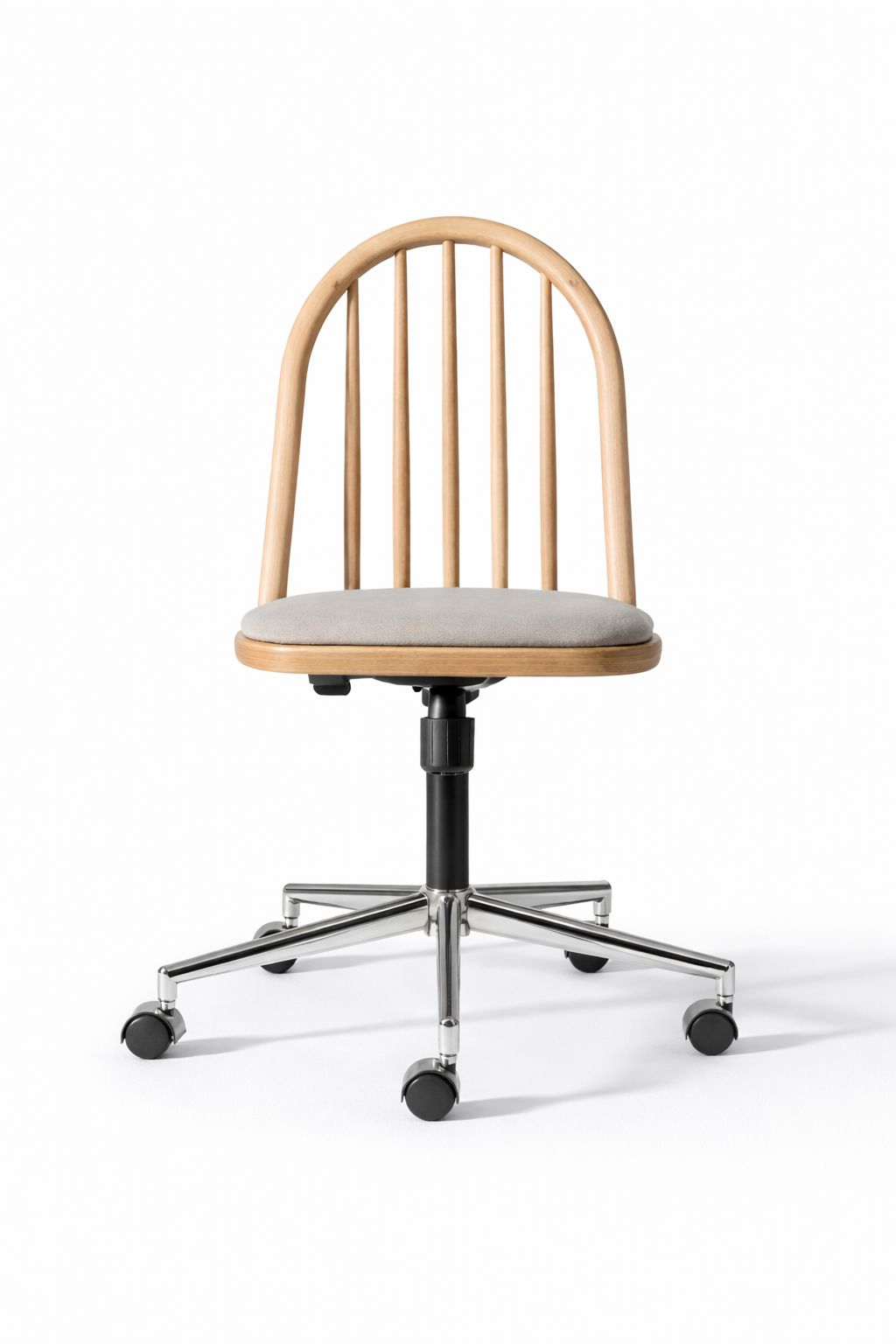 Esperenza Doğal Ahşap Naturel Renk Kadife Kumaş Döner Çalışma Sandalyesi 55x55x96 Cm - Modern & Şık Tasarım