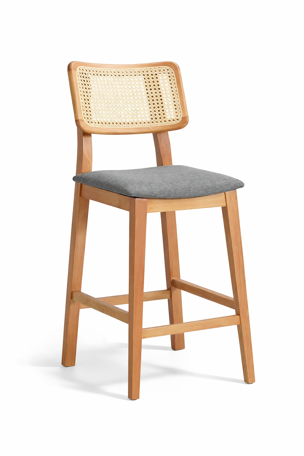 Fanni Doğal Ahşap Döşemeli Naturel Hazeranlı Bar Sandalye El İşçiliği Modern İskandinav Tasarım