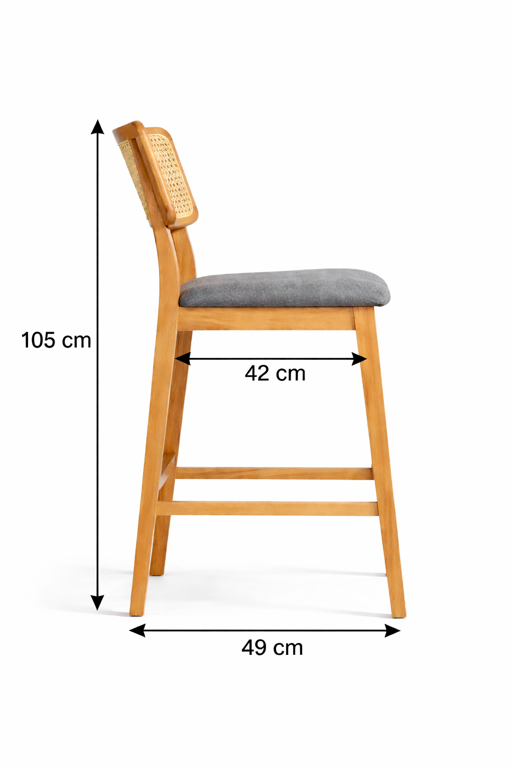 Fanni Doğal Ahşap Döşemeli Naturel Hazeranlı Bar Sandalye El İşçiliği Modern İskandinav Tasarım