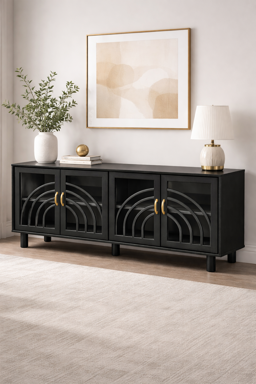 İstanbul Serisi Cam Kapaklı Ahşap Konsol – Dekoratif Desenli Salon Konsolu – 200 × 45 × 85 cm