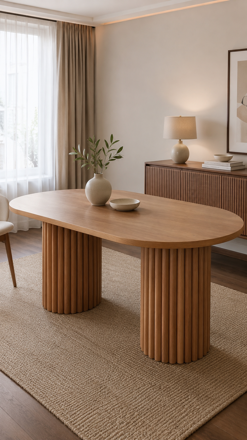 İtalyan Doğal Ahşap Naturel Renk Oval Masa 170x90 Cm - Bohem & İskandinav Tarz