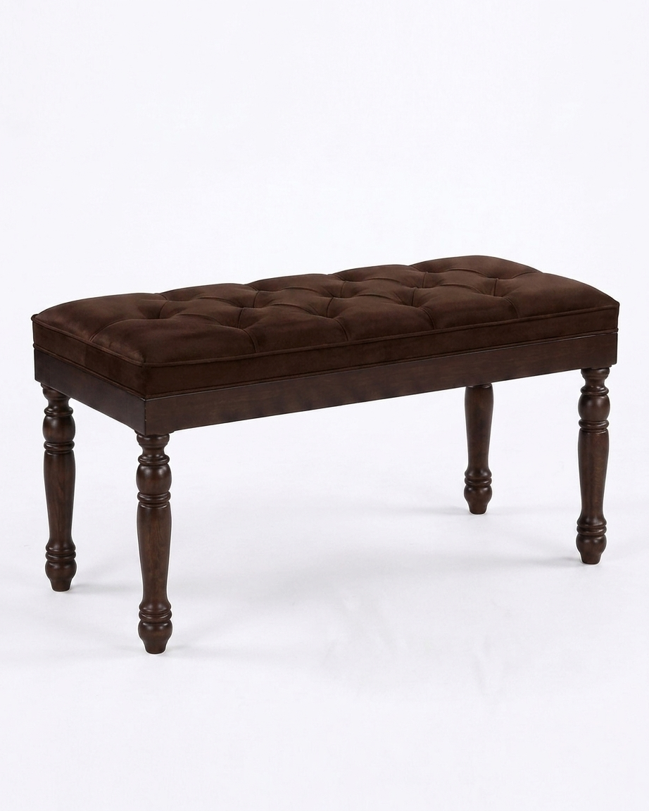 Kapitoneli Beyaz Bench Puf 90x40 cm | Ahşap Ayaklı Oturma Pufu