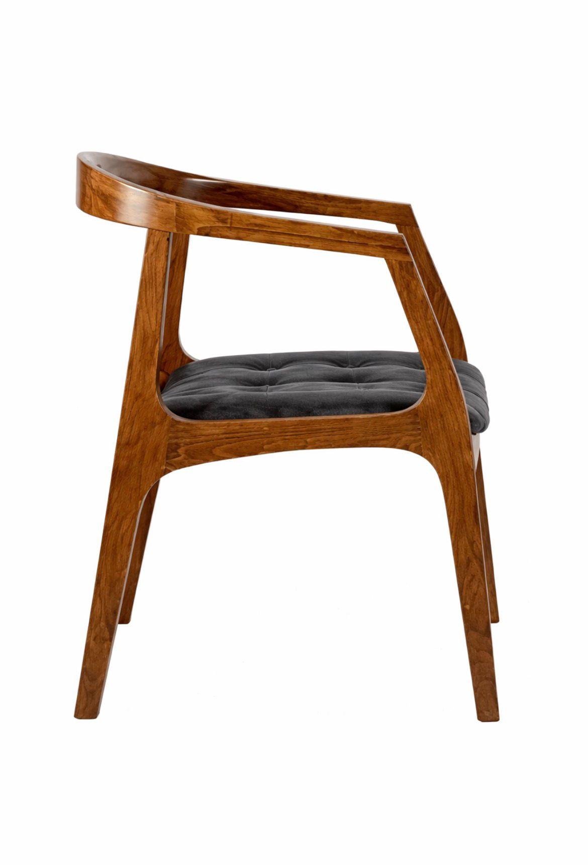 Kayın Ağacı Ahşap Kollu Sandalye | Kapitoneli Oturumlu Yemek Sandalyesi