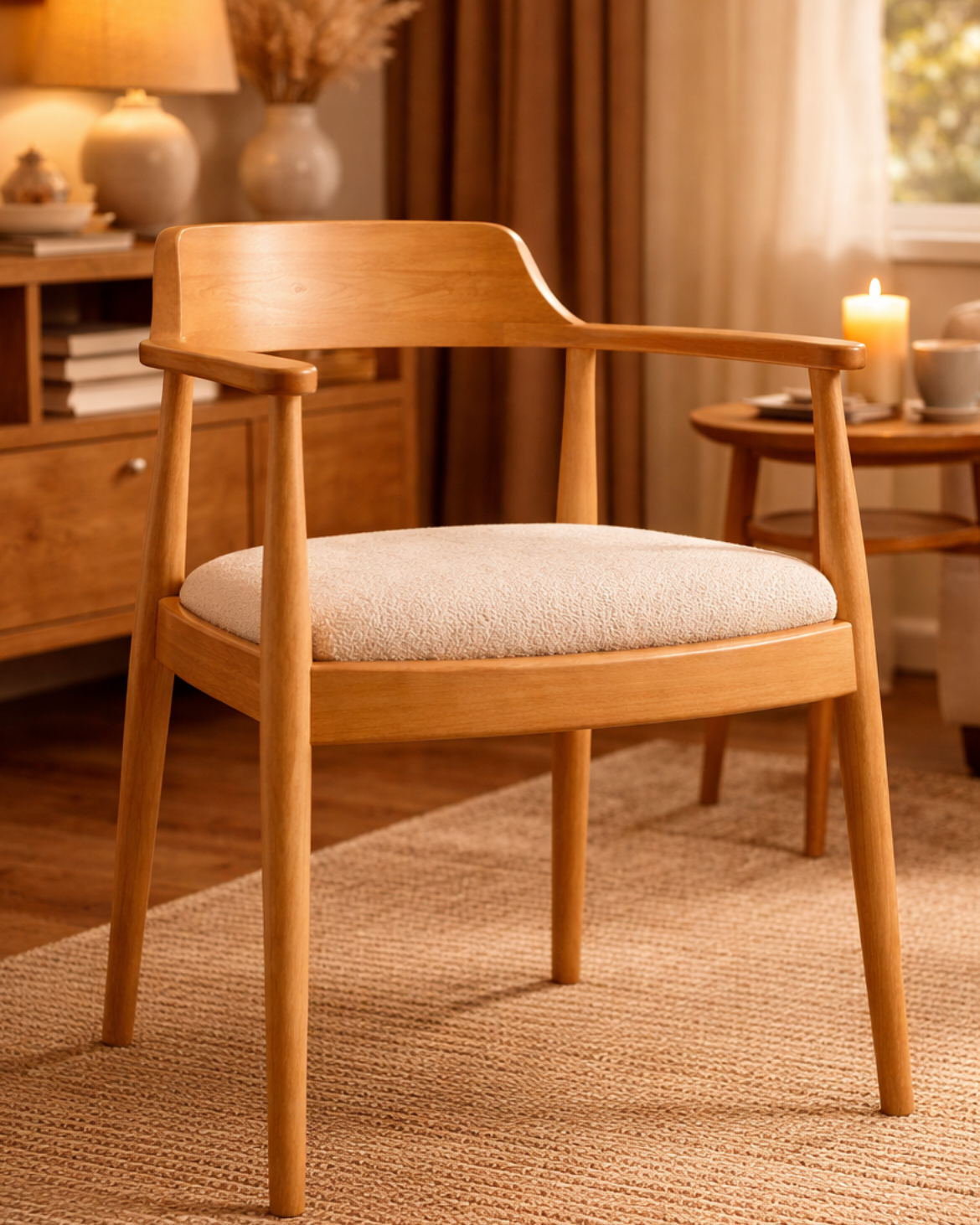 Kerben Natural Kayın Ahşap Kolçaklı Sandalye Detaylı İşçilik Modern Şık Tasarım