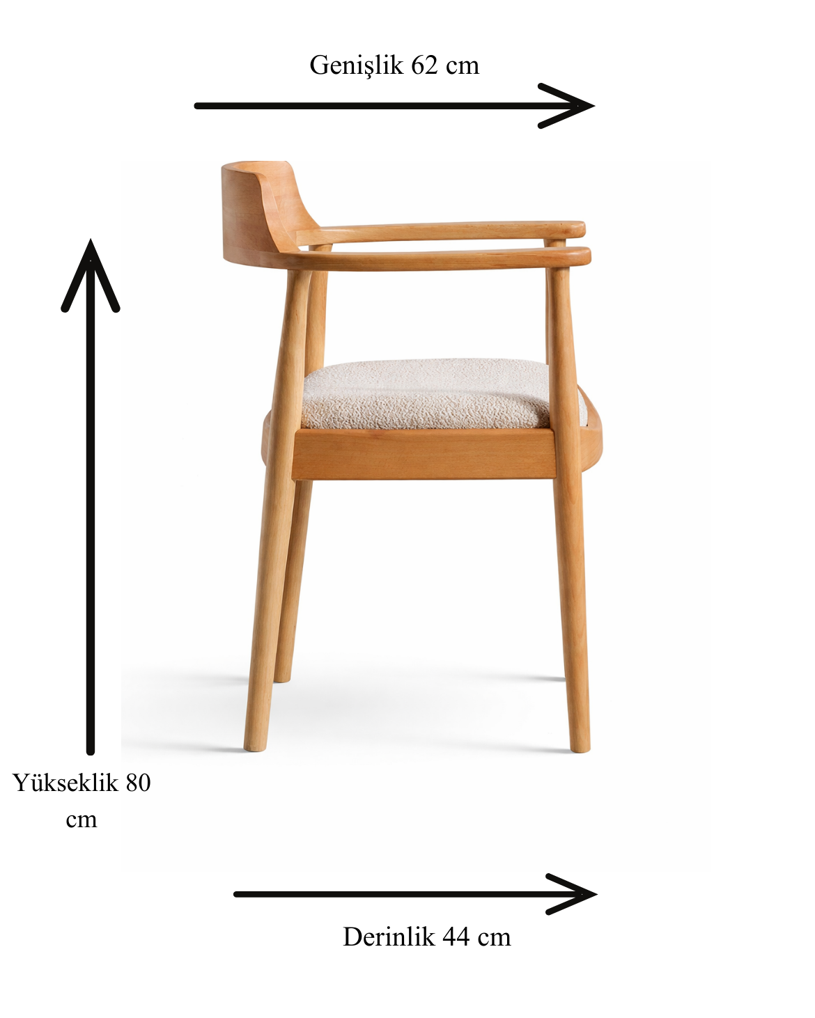 Kerben Natural Kayın Ahşap Kolçaklı Sandalye Detaylı İşçilik Modern Şık Tasarım