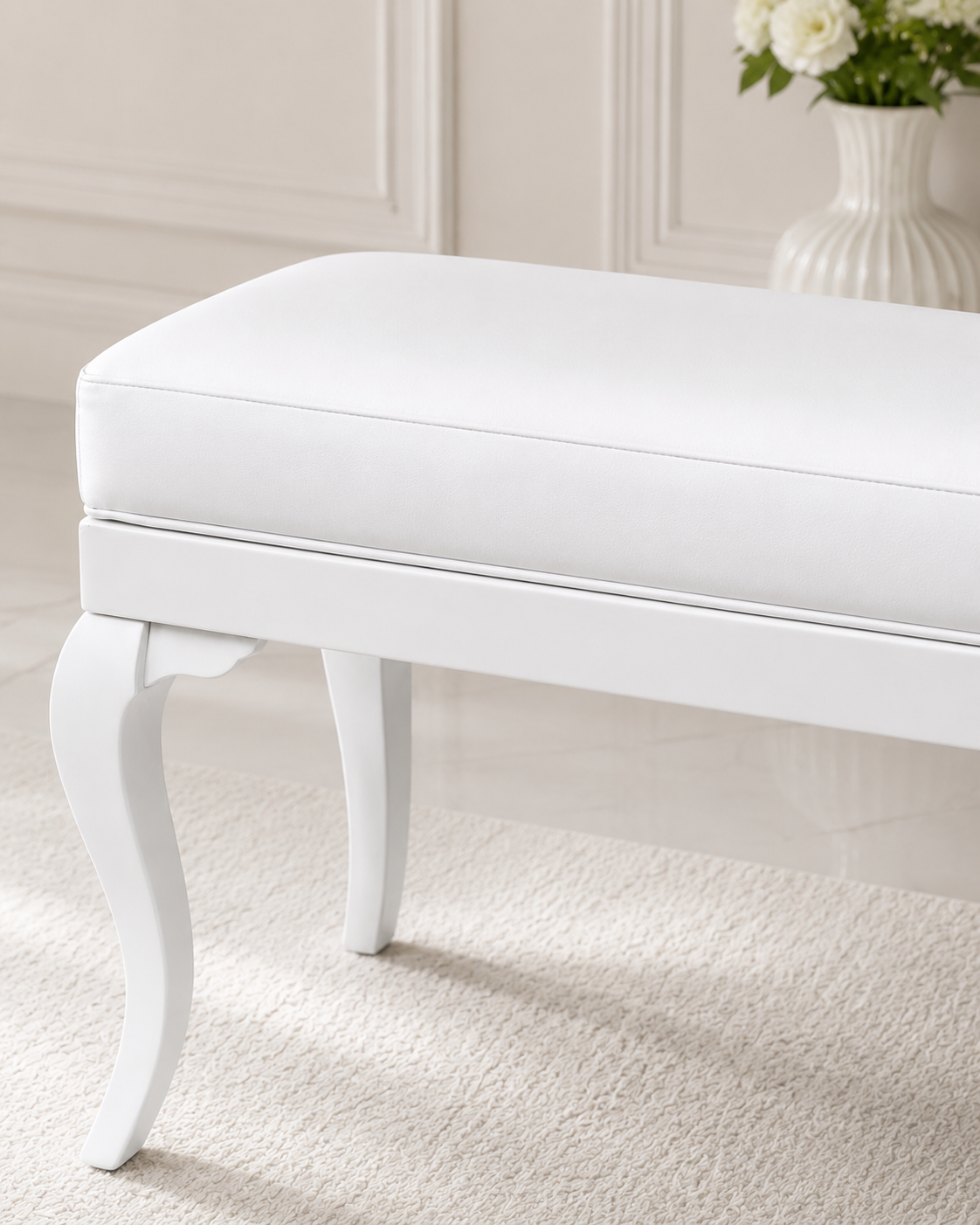 Klasik Bench Puf 90x42 cm Ahşap Ayaklı Oturma Pufu | Alberohome