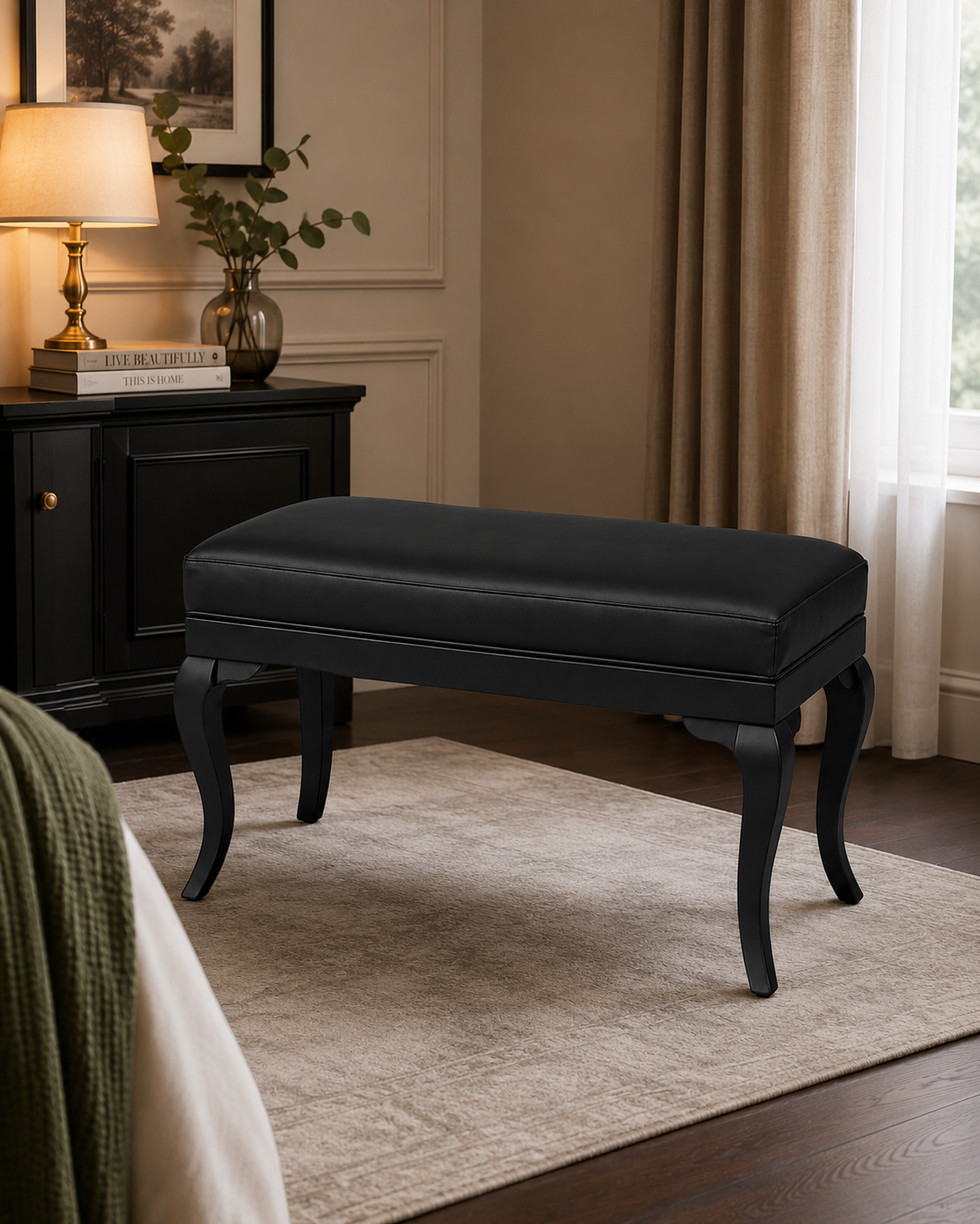 Klasik Bench Puf 90x42 cm Ahşap Ayaklı Oturma Pufu | Alberohome