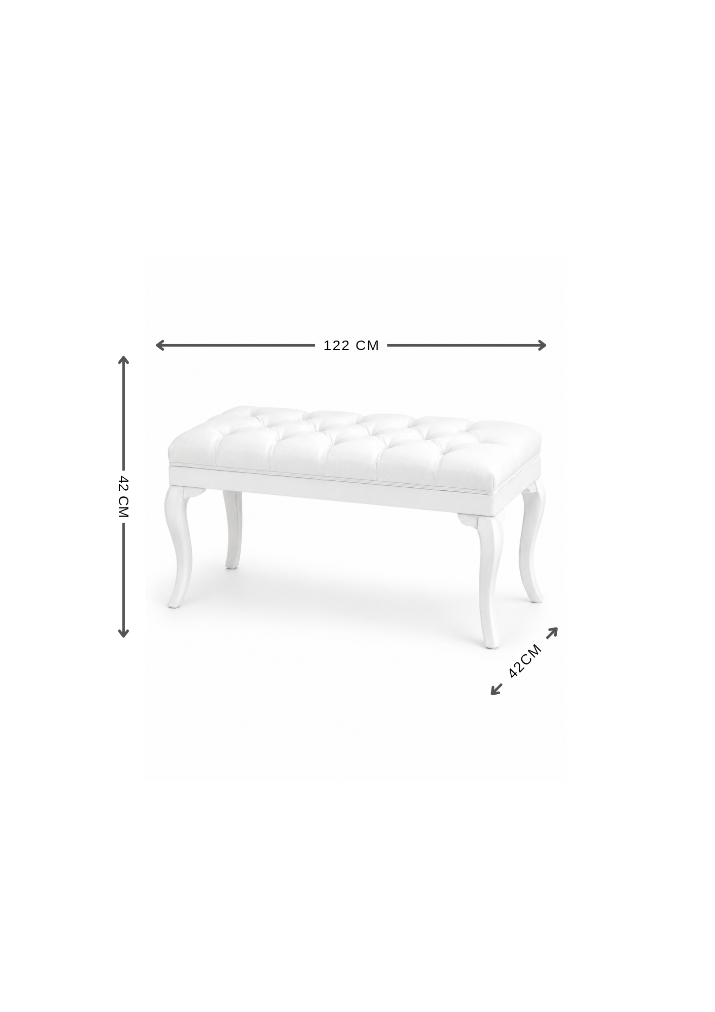 Klasik Kapitoneli Puf Bench 122x42 cm – Beyaz