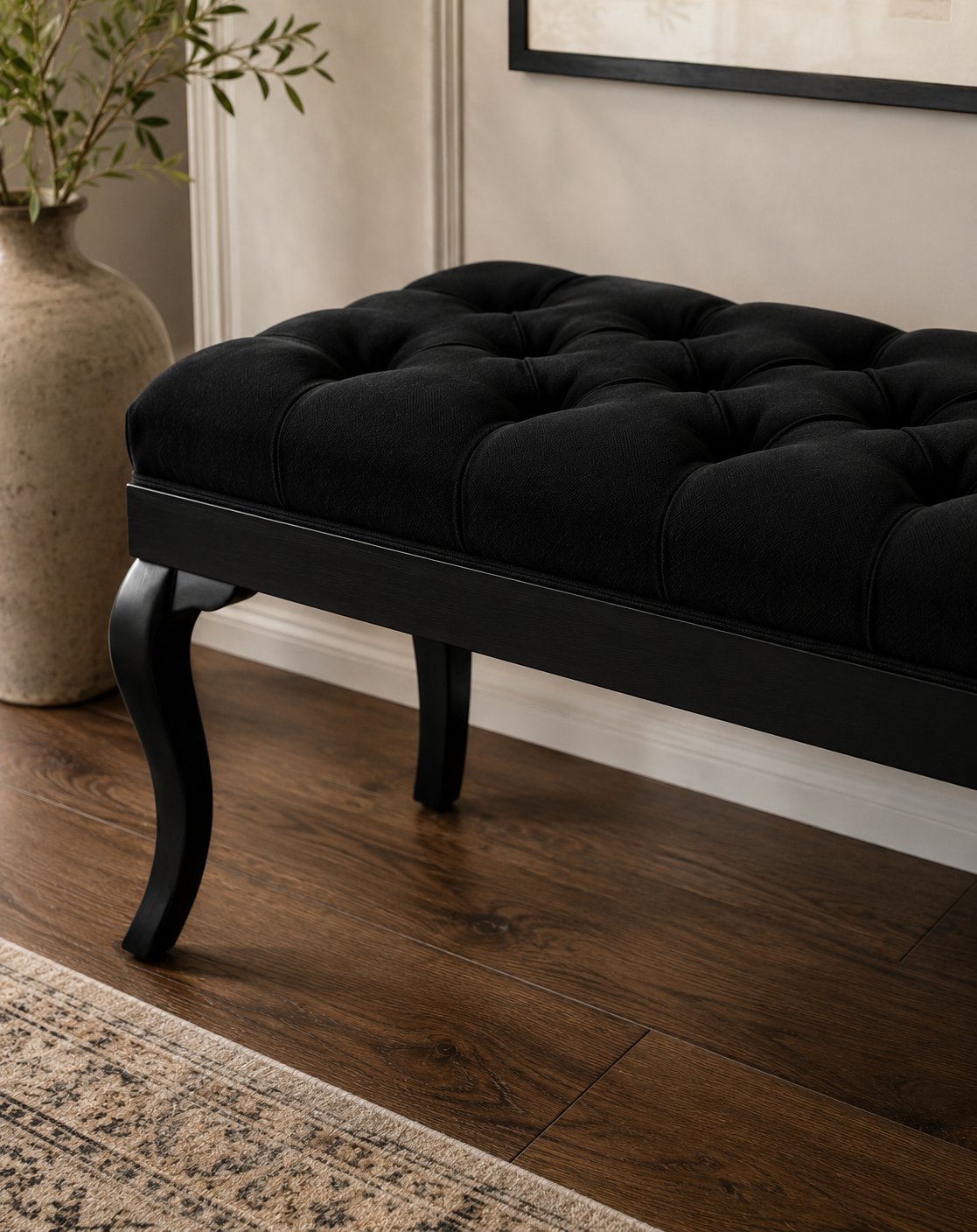 Klasik Kapitoneli Puf Bench 122x42 cm – Beyaz