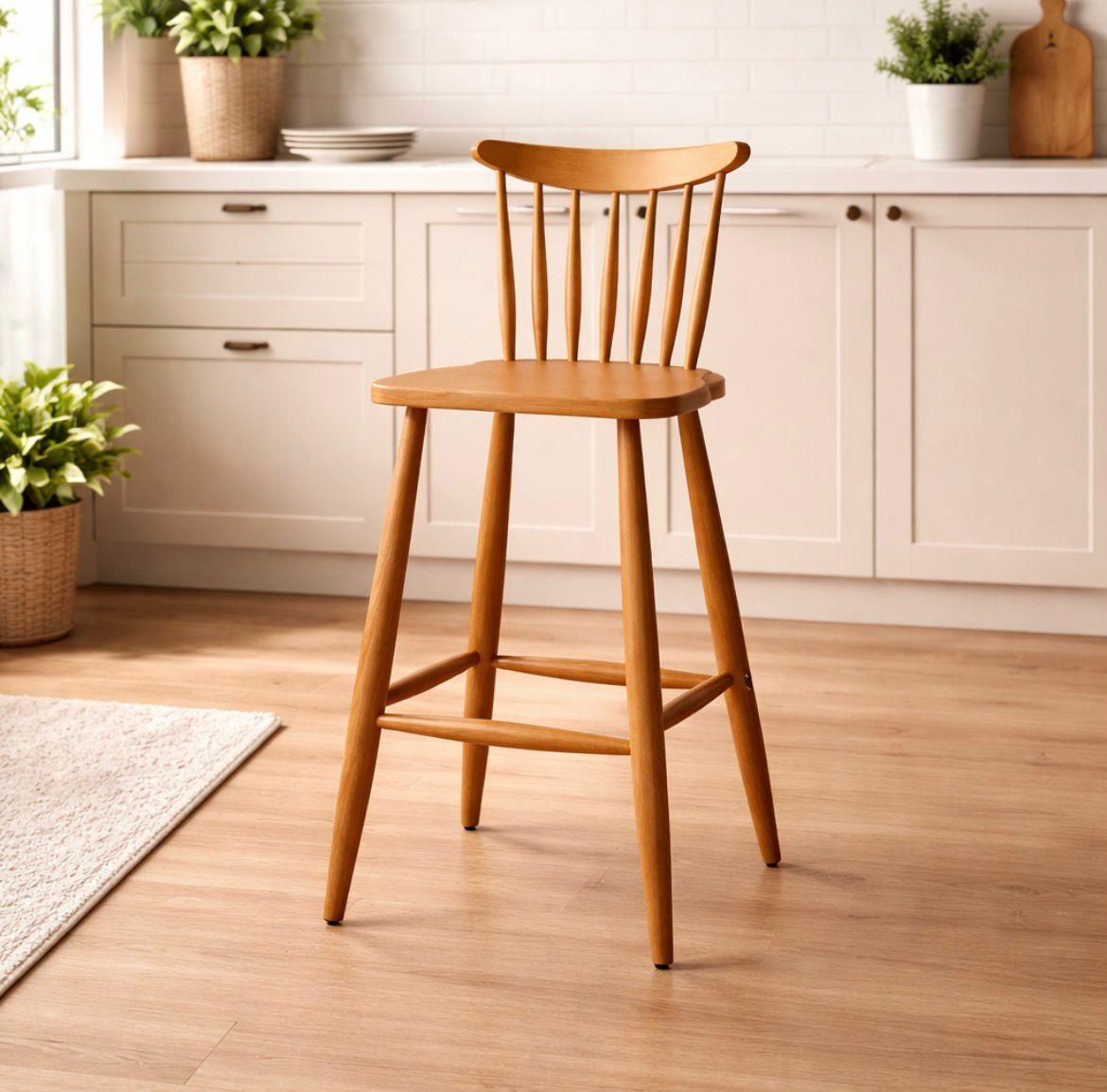 Komple Kayın Ağacı Bar Sandalyesi | 67 cm Oturum Yüksekliği | Montajlı