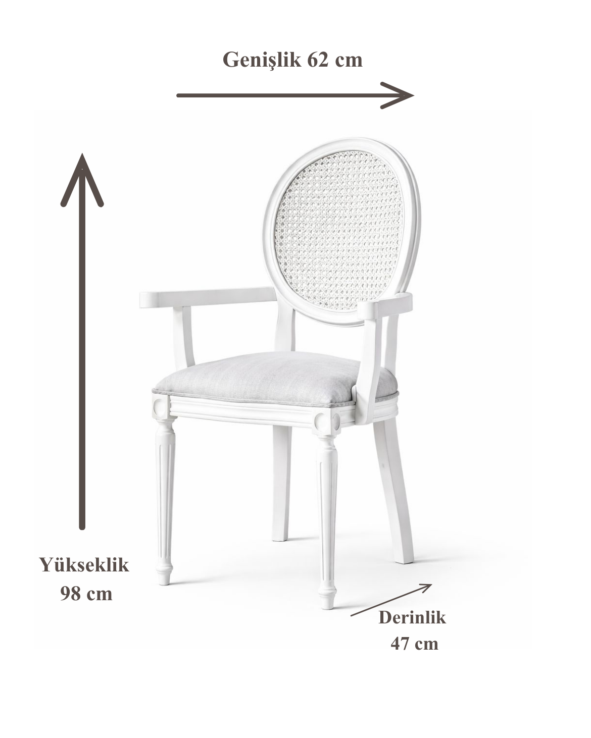 Laub  Doğal Ahşap Kayın Beyaz Renk Hazeranlı Kolçaklı Sandalye Detaylı İşçilik Modern Şık Tasarım