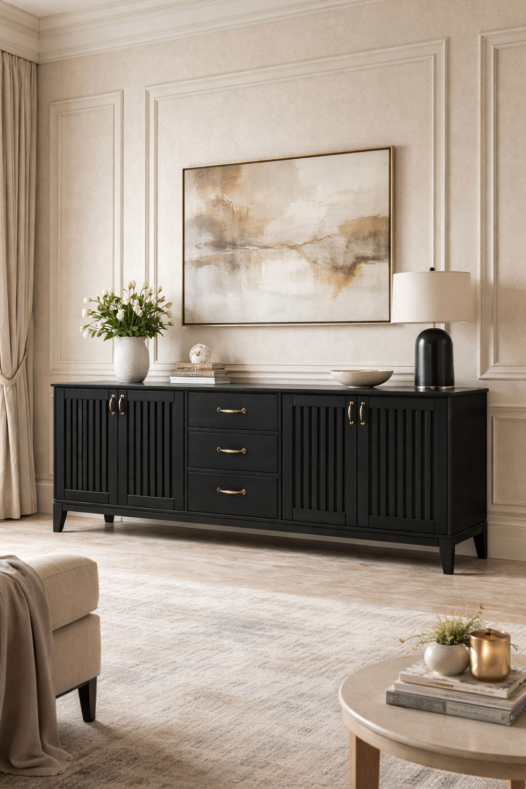 Linea Kapaklı Ahşap Konsol – Çekmeceli Geniş Depolama Ünitesi – 200 × 43 × 80 cm