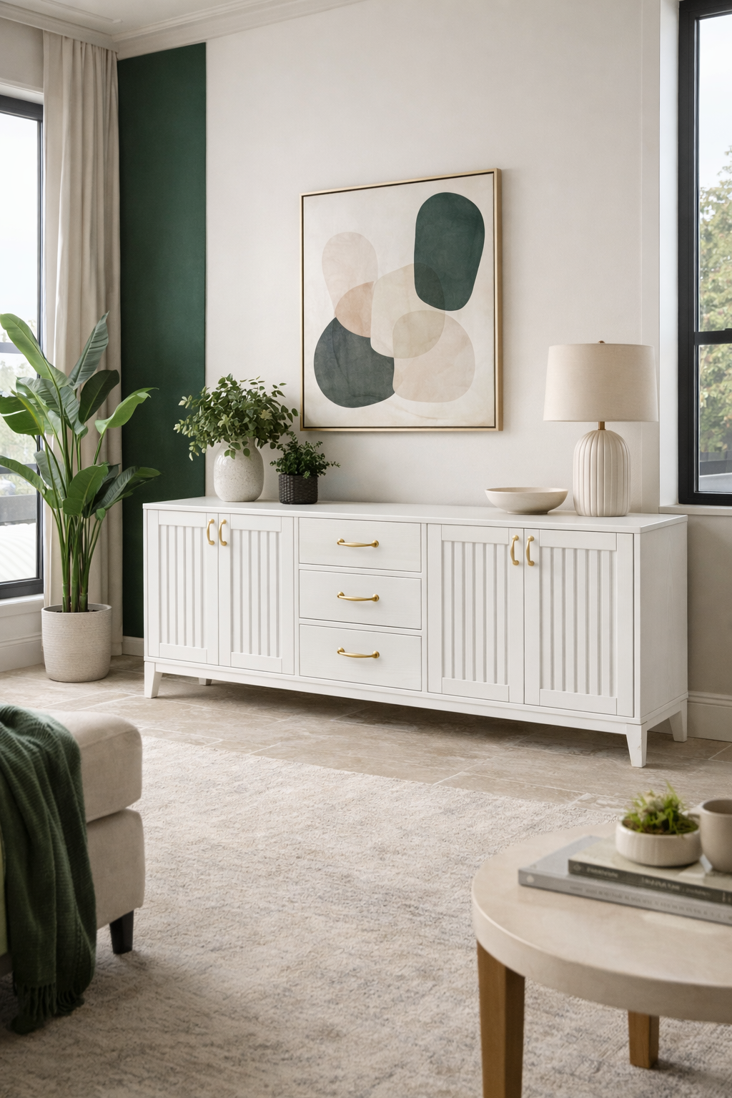 Linea Kapaklı Ahşap Konsol – Çekmeceli Geniş Depolama Ünitesi – 200 × 43 × 80 cm