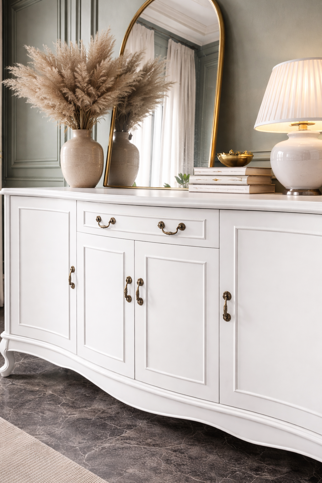 Liora Klasik Ahşap Konsol – Kapaklı ve Çekmeceli Salon Büfesi – 180 × 49 × 97 cm